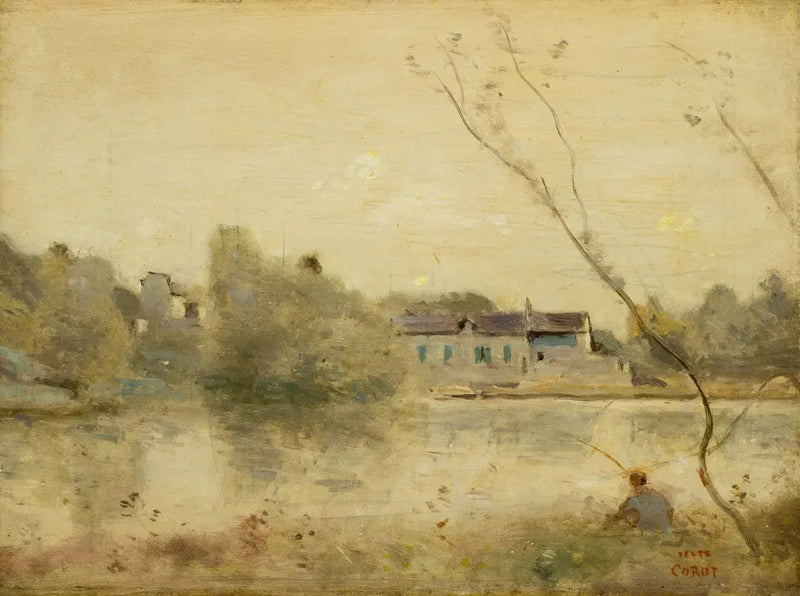Ville-d'Avray. L'étang, petits arbres penchés au premier plan - Jean-Baptiste Camille Corot