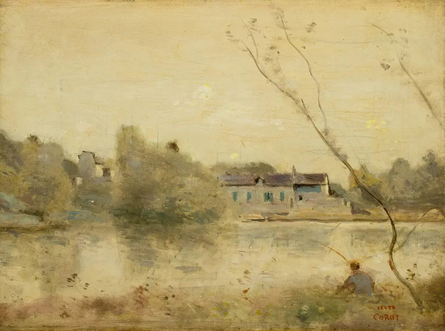 Ville-d'Avray. L'étang, petits arbres penchés au premier plan - Jean-Baptiste Camille Corot