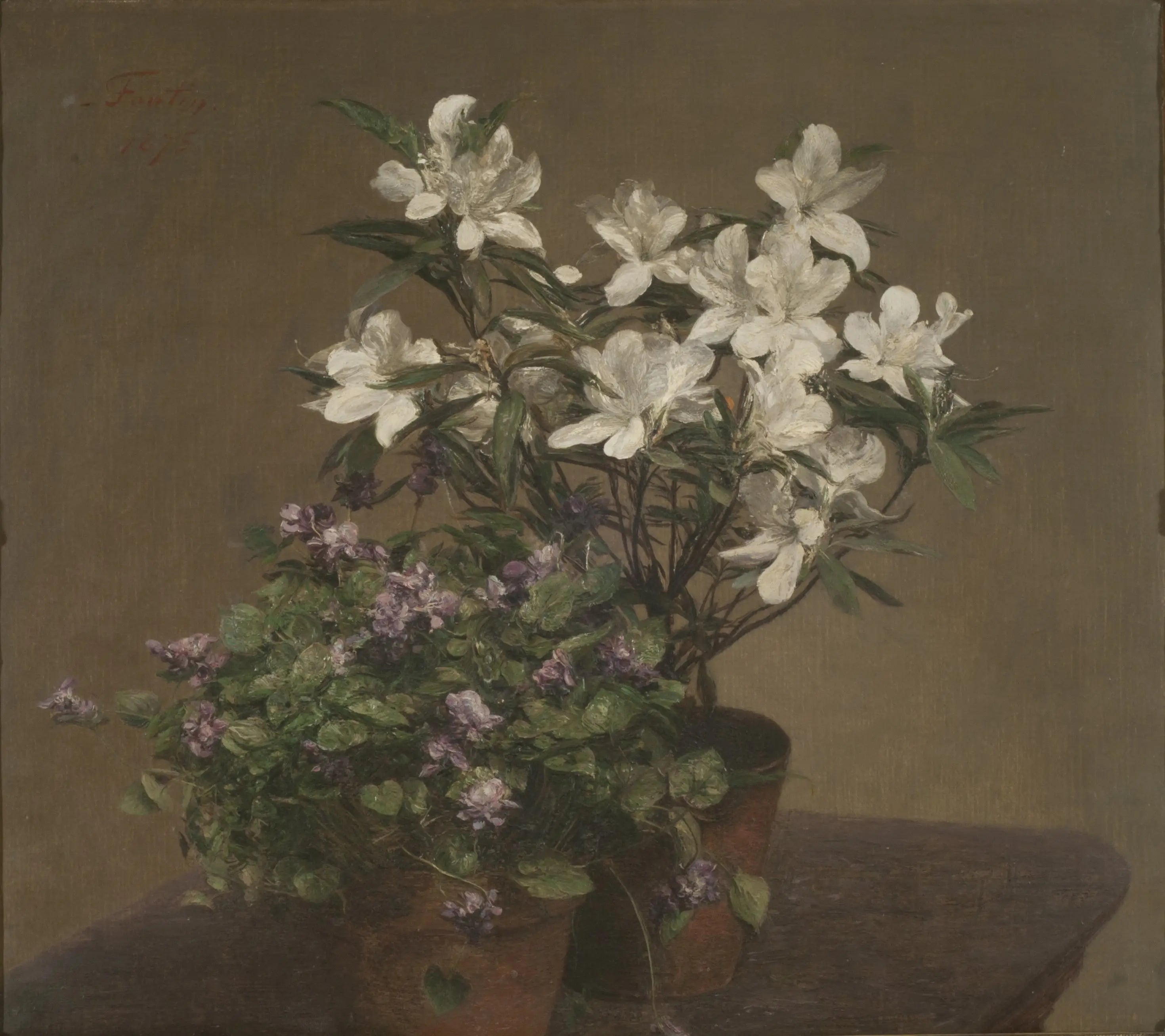 Violettes et azalées (Violetas y azaleas) - Henri Fantin-Latour image 1 reproduction artisanale de tableau