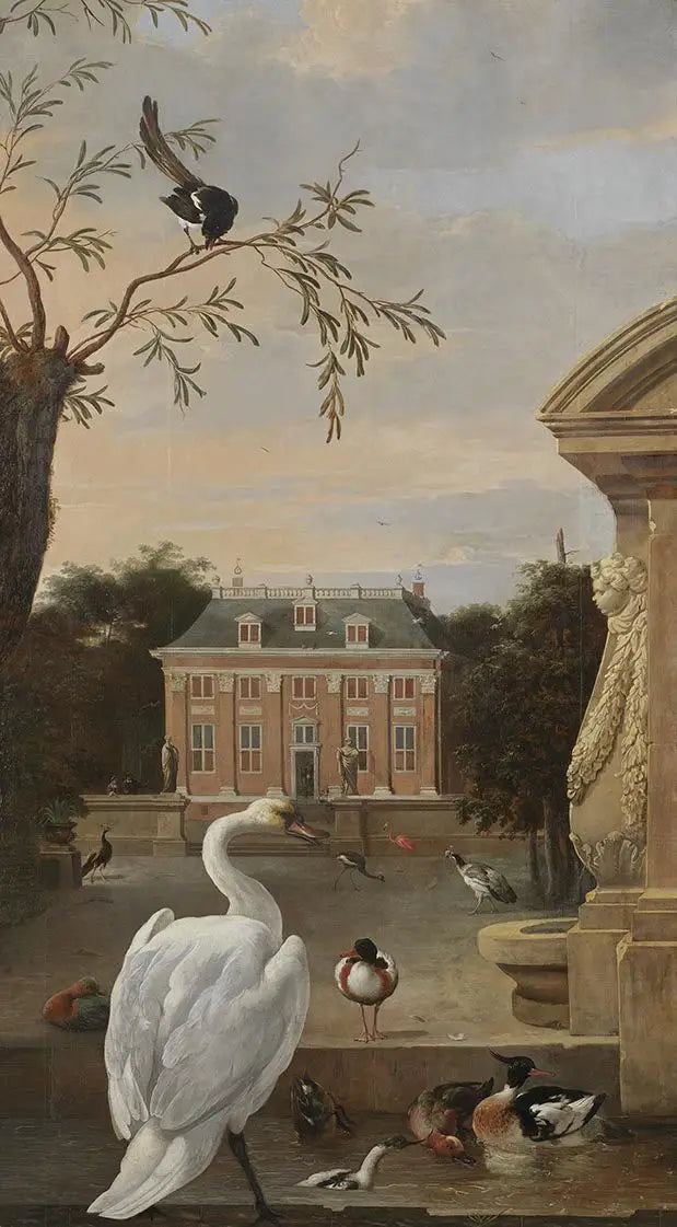 Vogelpark mit Ansicht des Landsitzes Driemond - Melchior de Hondecoeter