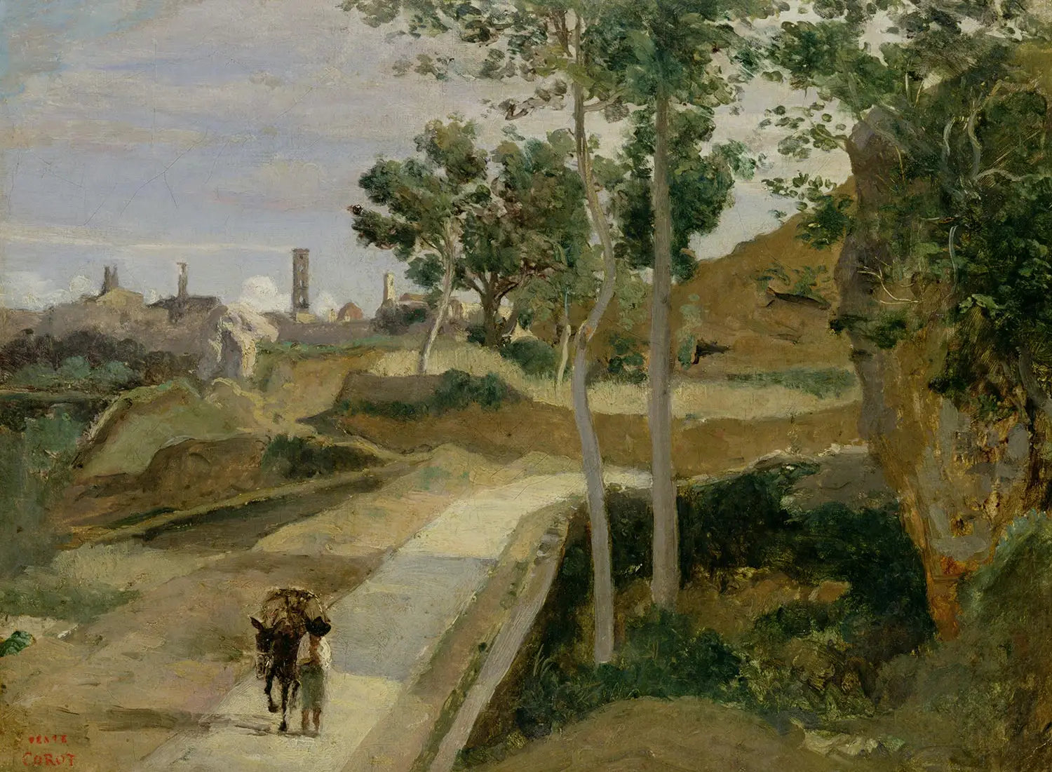 Volterra. Route descendante de la ville - Jean-Baptiste Camille Corot image 1 reproduction de peinture à l’huile