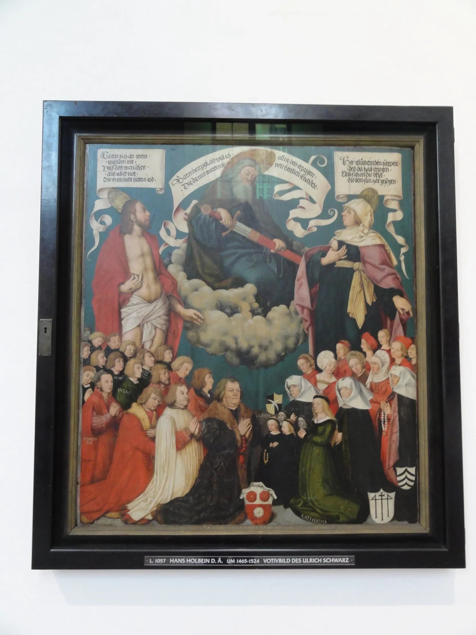 Votivbild des Ulrich Schwarz: Christus und Maria als Fürbitter vor Gottvater - Hans Holbein the Elder image 1 copie peinte à la main à l’huile