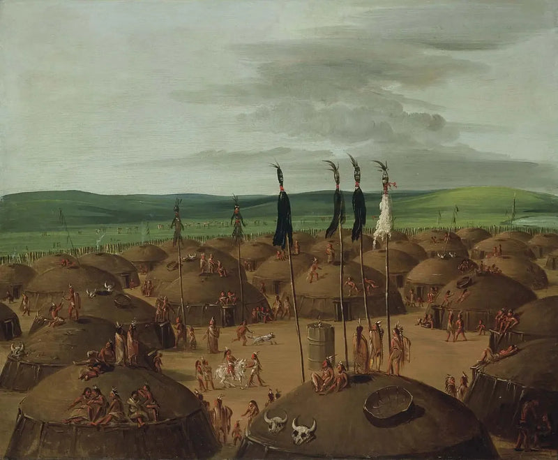 Vue aérienne du village de Mandan, à 1800 milles au-dessus de Saint-Louis - George Catlin
