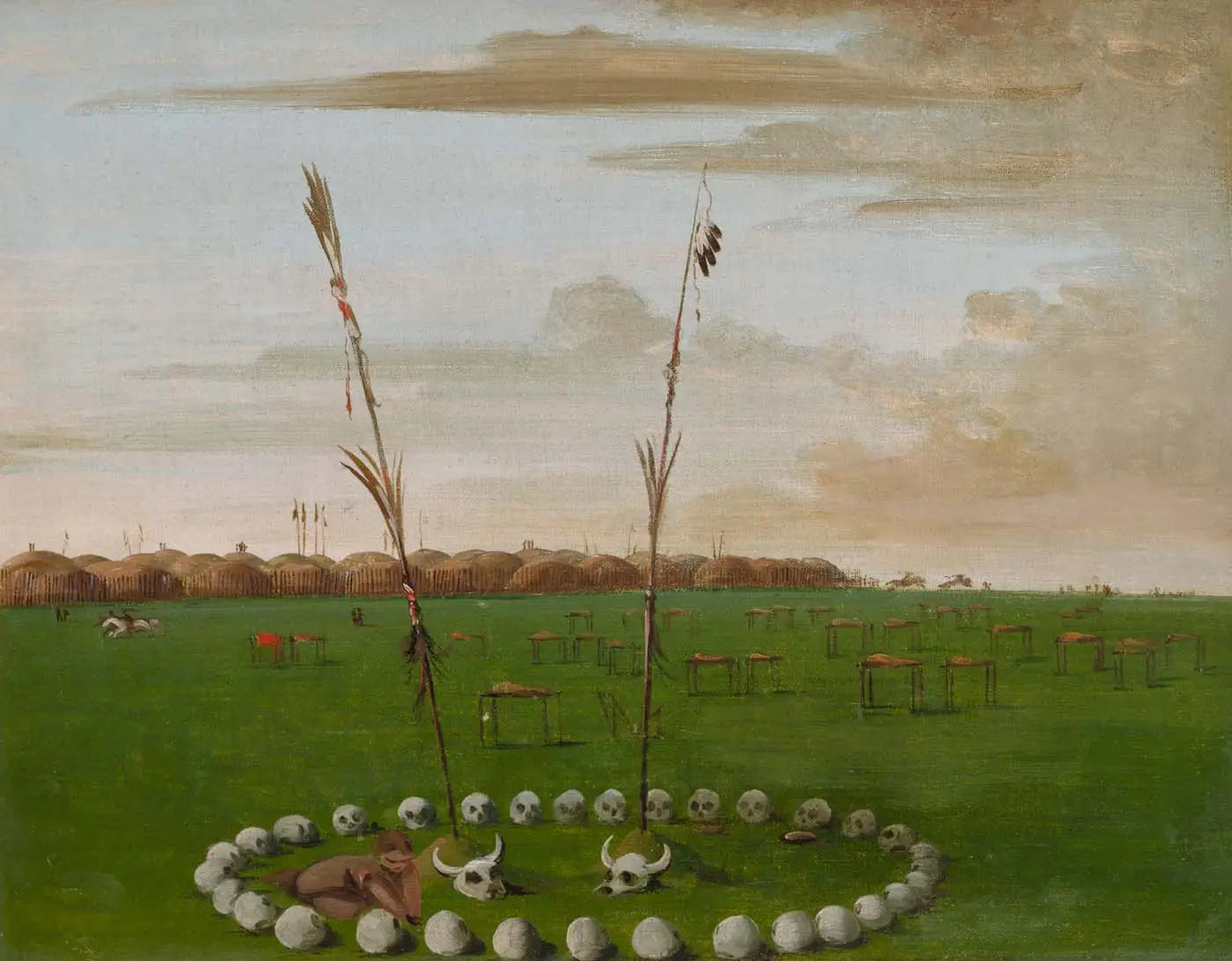 Vue arrière du village de Mandan montrant le cimetière - George Catlin - Alpha Reproduction