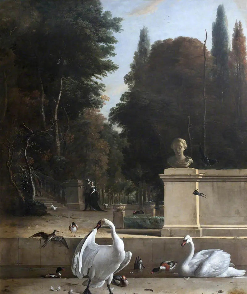 Vue d'un parc avec des cygnes et des canards - Melchior de Hondecoeter