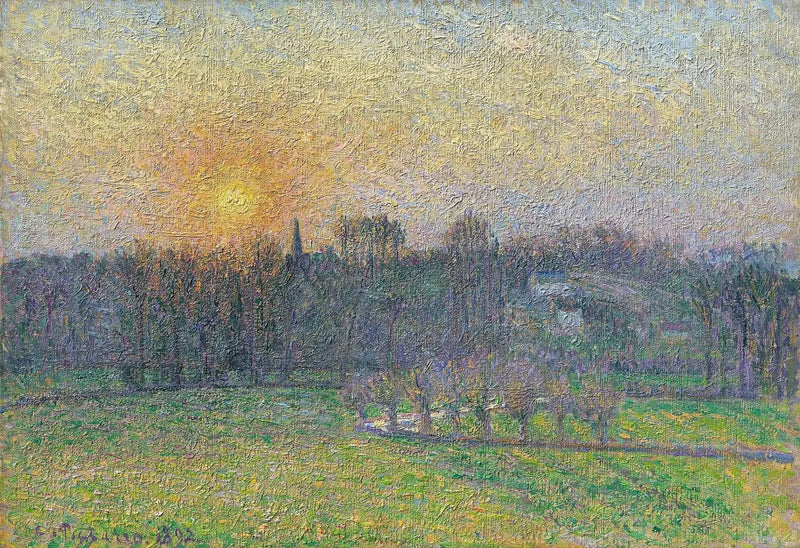 Vue de Bazincourt, coucher de soleil - Camille Pissarro