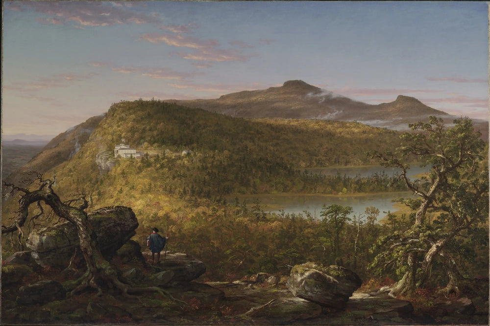 Vue des deux lacs et de Mountain House, montagnes Catskill, matin - Thomas Cole image 1 copie peinte à la main à l’huile