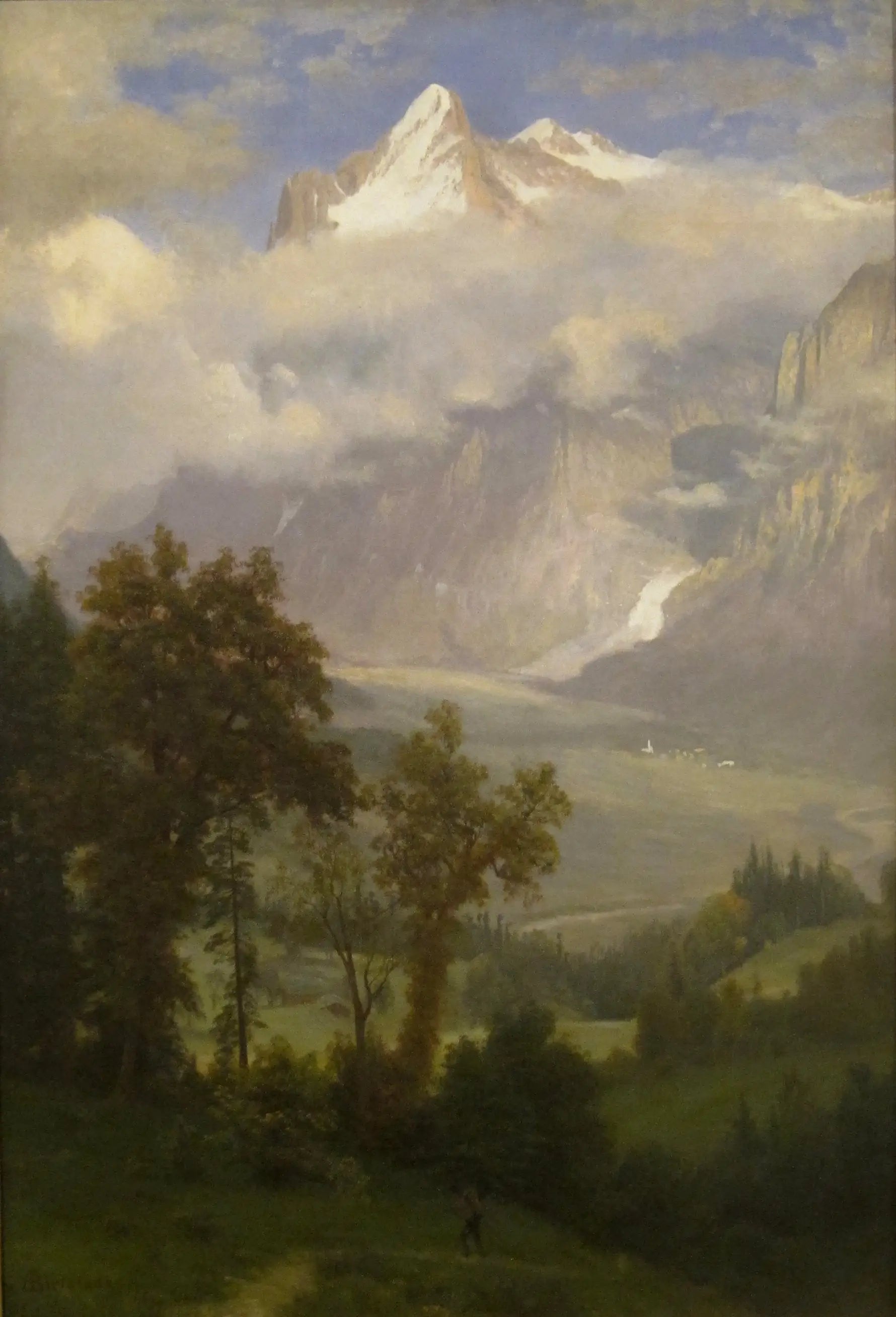Vue du Wetterhorn depuis la vallée de Grindelwald - Albert Bierstadt image 1 copie peinte à la main à l’huile