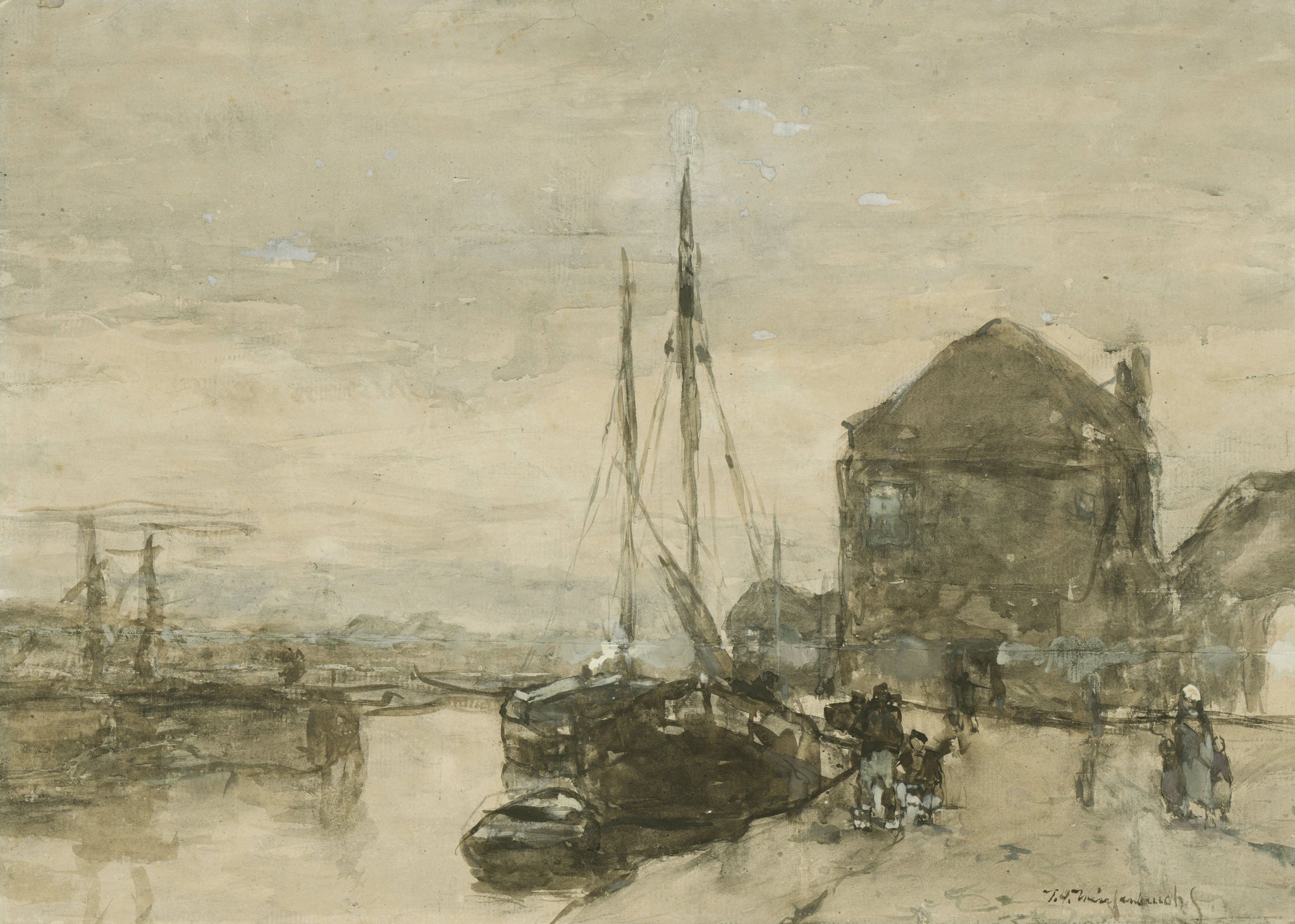 Vue du Turfmarkt avec l'Eendjespoort à Haarlem - Johan Hendrik Weissenbruch