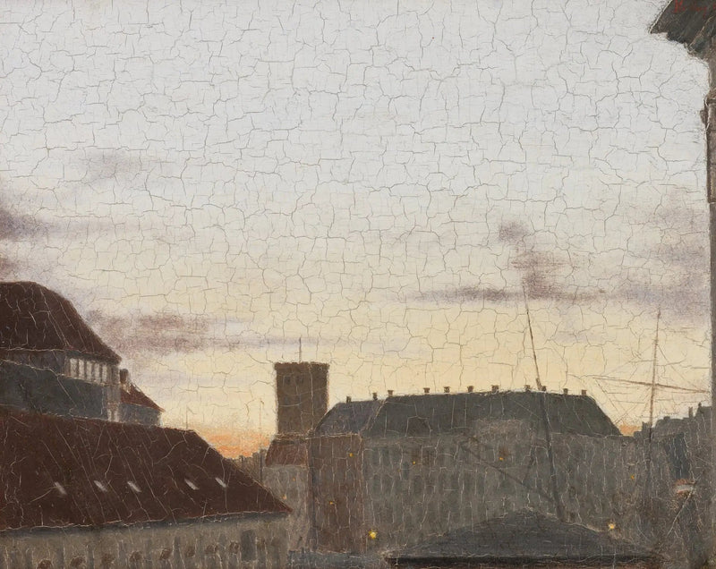 Vue vers Gammelholm, avec la tour de l'église Saint-Nicolas en arrière-plan. Soirée d'été ensoleillée à Copenhague. - Peder Severin Krøyer