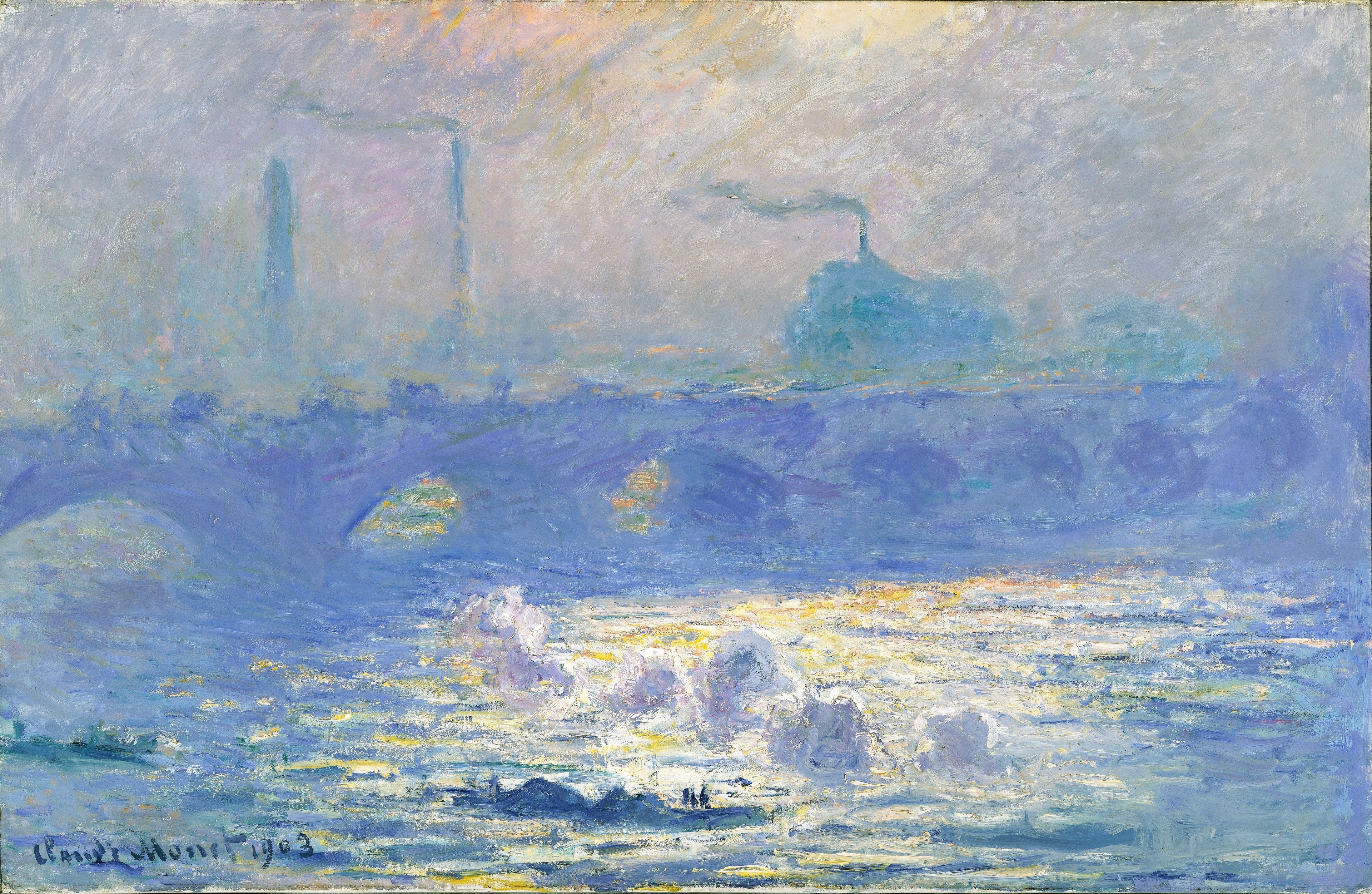 Reproduction du tableau « Waterloo Bridge, effet de soleil - Claude Monet » par Alpha Reproduction en peinture à l’huile