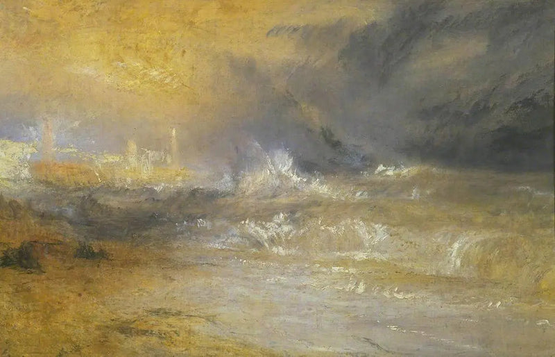 Waves Breaking on a Lee Shore at Margate (Study for ‘Rockets and Blue Lights’) - J. M. W. Turner